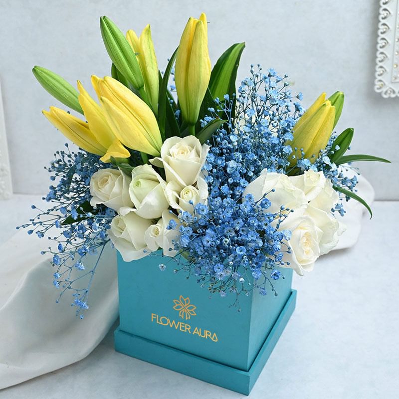 Exquisite Yellow & White Floral Box - Online Flower Delivery