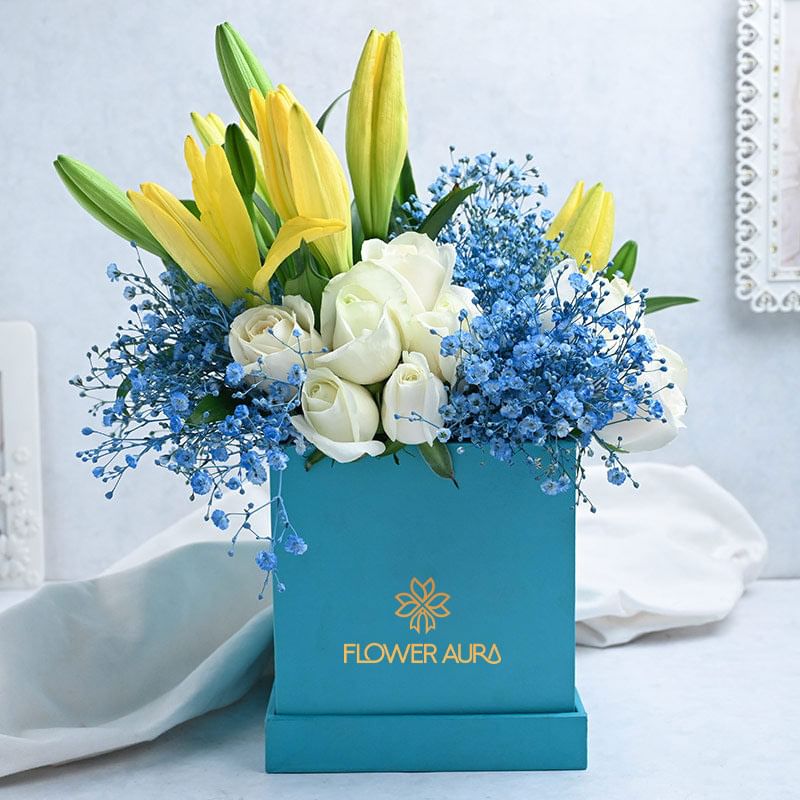 Exquisite Yellow & White Floral Box - Online Flower Delivery