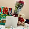 Red Roses Greeting Card N Teddy Combo