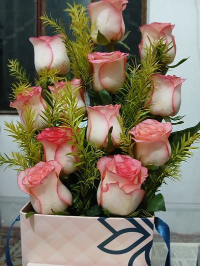 12 Pink Roses in Box