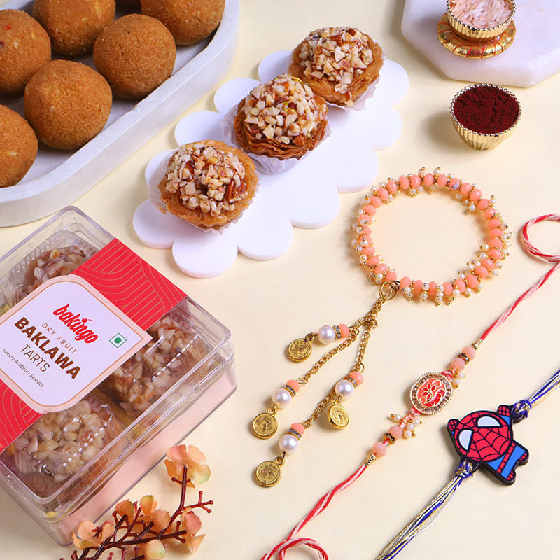 Family Rakhi Set N Baklawa Treats Hamper