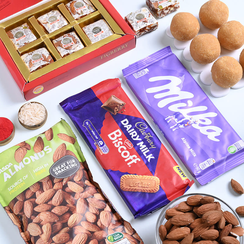 Family Rakhi Set With Nuts N Sweets-UK
