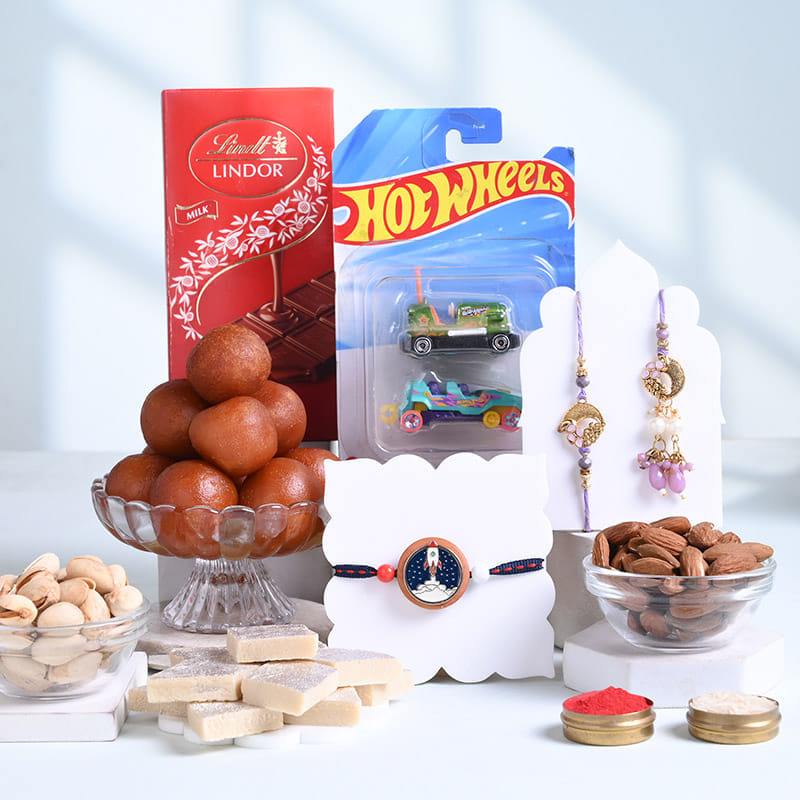 Family Rakhis With Treats N Hot Wheels Cars-UK