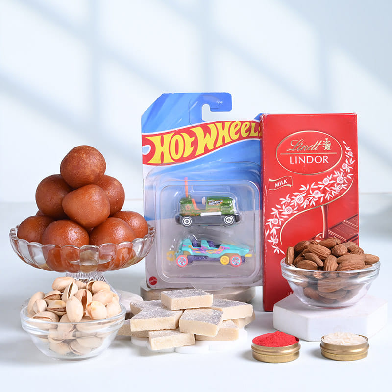 Family Rakhis With Treats N Hot Wheels Cars-UK