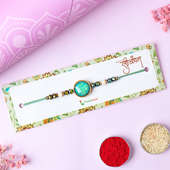 Fancy Blue Beads Rakhi With Roli and Chawal