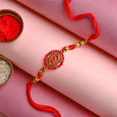 Fancy Red N Gold Beads designer Rakhi online