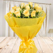 Front view of 12 yellow roses bunch - A gift of Felicitous Gift Combo
