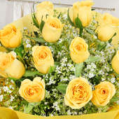 Zoomed view of 12 yellow roses bunch - A gift of Felicitous Gift Combo