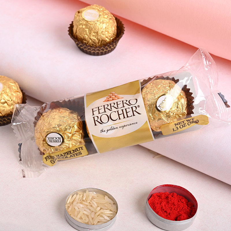 Side View of Ferrero Rocher With Kalash Rakhi 