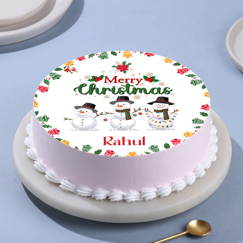 Merry Christmas Snowmen Photo Cake