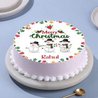 Merry Christmas Snowmen Photo Cake