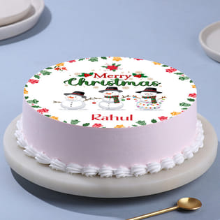 Merry Christmas Snowmen Photo Cake