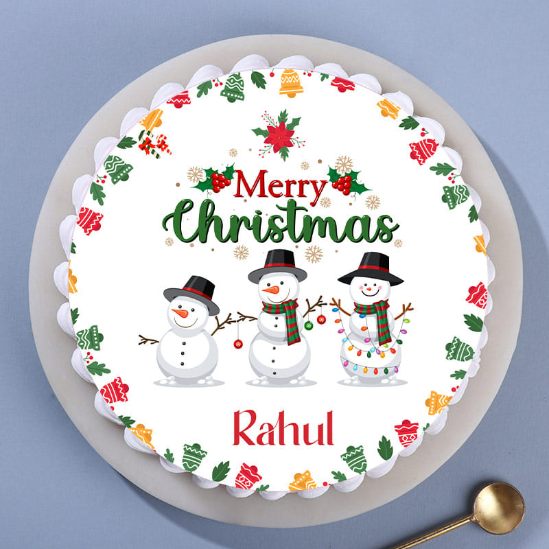 Merry Christmas Snowmen Photo Cake