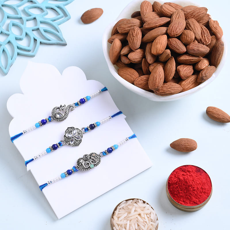 Festive Designer Rakhi Trio With Almonds