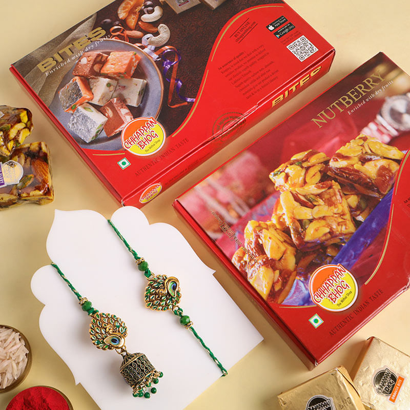 Festive Motif Bhaiya Bhabhi Rakhis With Sweets