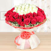 Fifty-Fifty Love - Bunch of 25 Red and 25 white roses