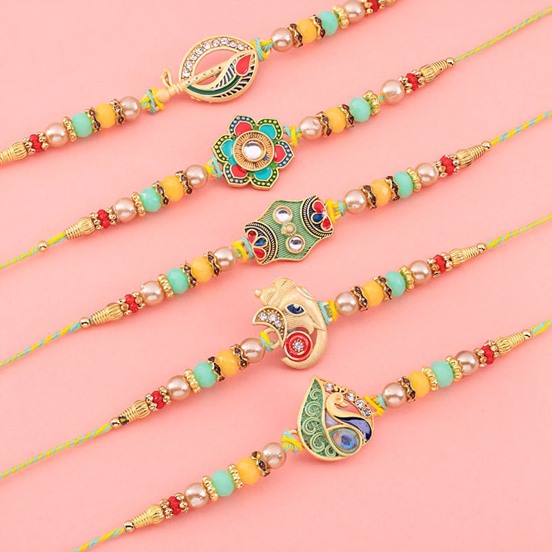 Five Colourful Intricate Motif Rakhis