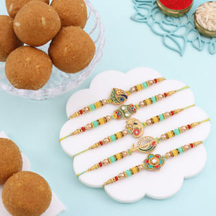 Five Cultural Charm Rakhis With Besan Laddoo-Singapore