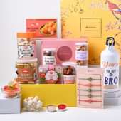 Five Designer Rakhi With Sipper Choco Nuts N Ladoo