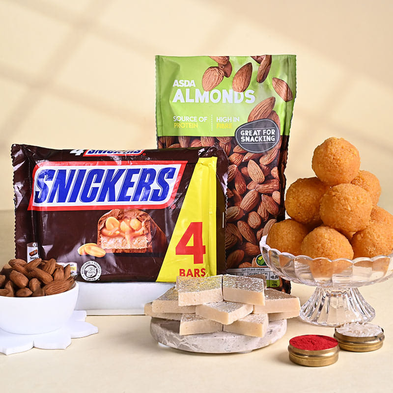 Five Designer Rakhis N Gourmet Munchies Hamper