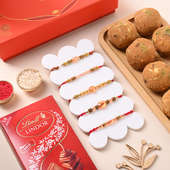 Five Designer Rakhi Set With Besan Ladoo & Lindt Chocolate