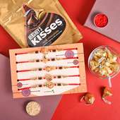 Five Designer Rakhis With Chocolates- Set of 5 Designer Rakhi to UK