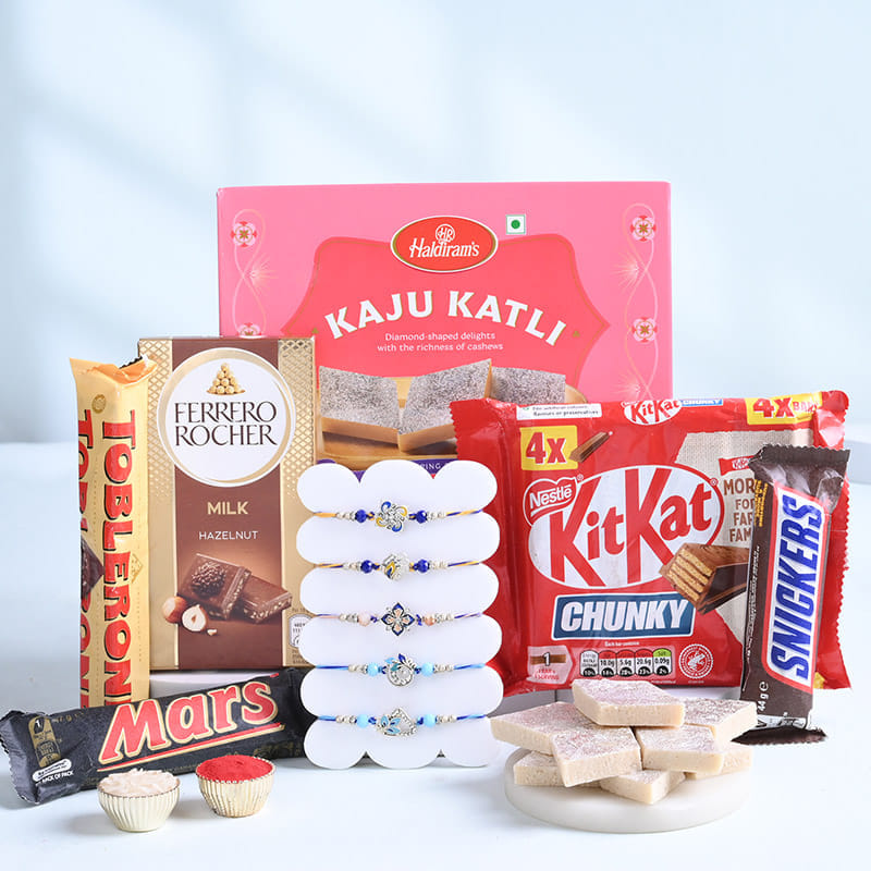 Five Designer Rakhis With Festive Sweets N Chocolates-AUS