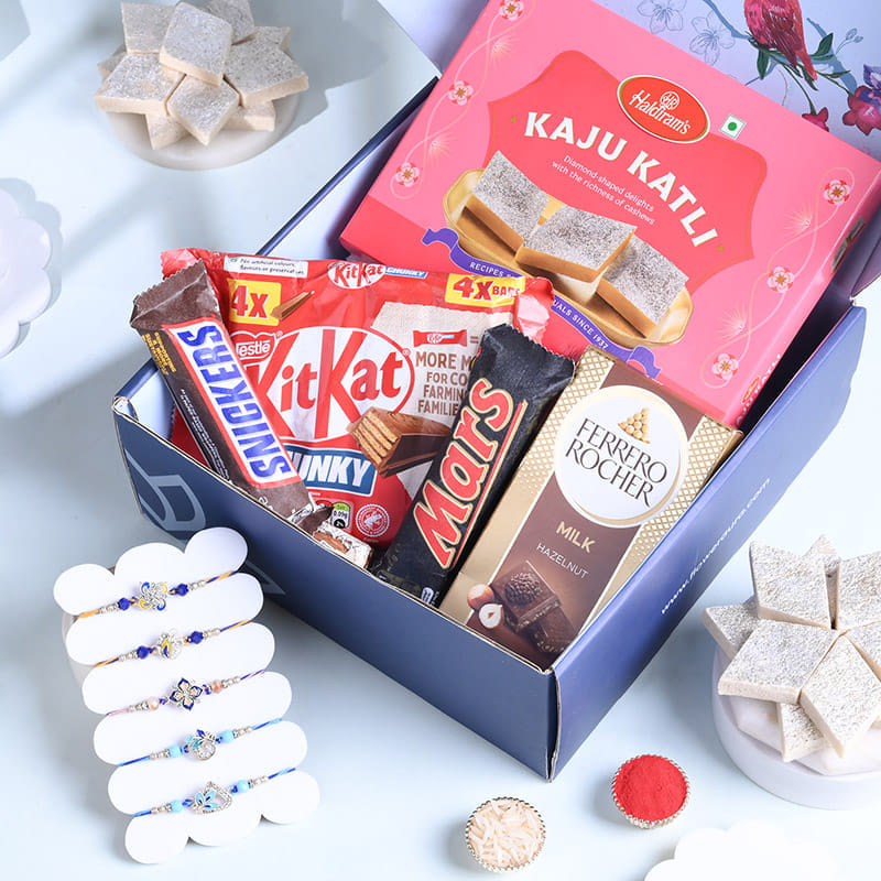Five Designer Rakhis With Festive Sweets N Chocolates-AUS