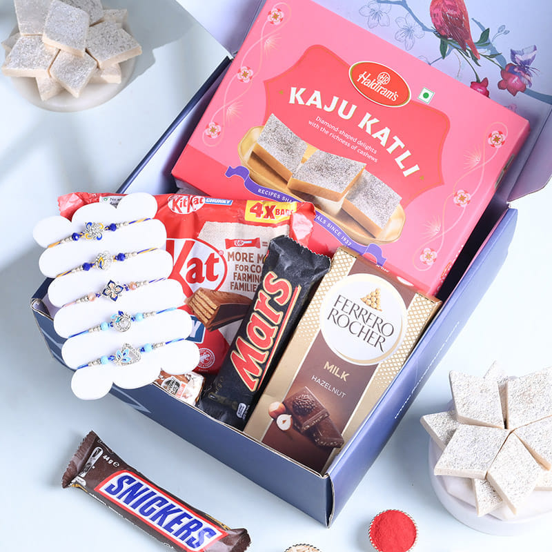 Five Designer Rakhis With Festive Sweets N Chocolates-AUS