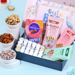 Five Divine Rakhis With Choco N Gourmet Dry Fruits-UAE
