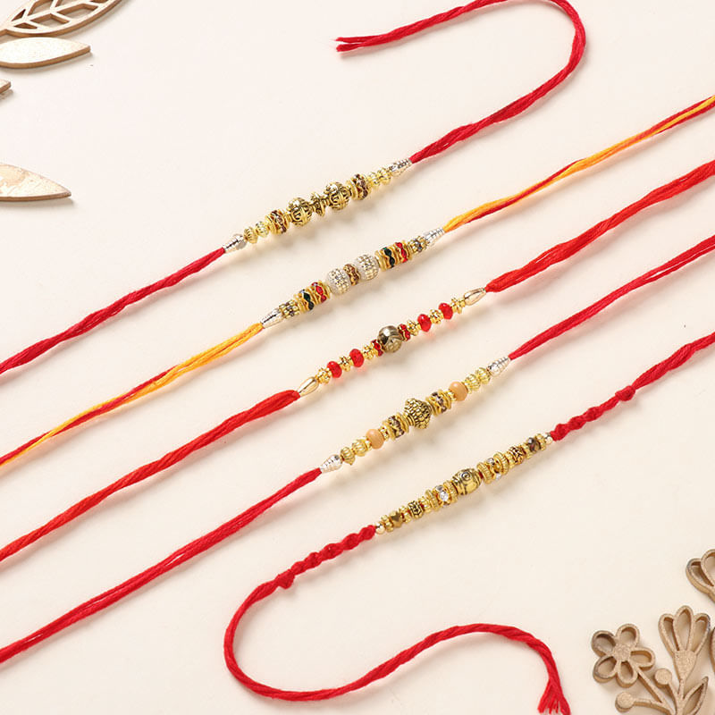 Five Elegant Beaded Mauli Rakhis