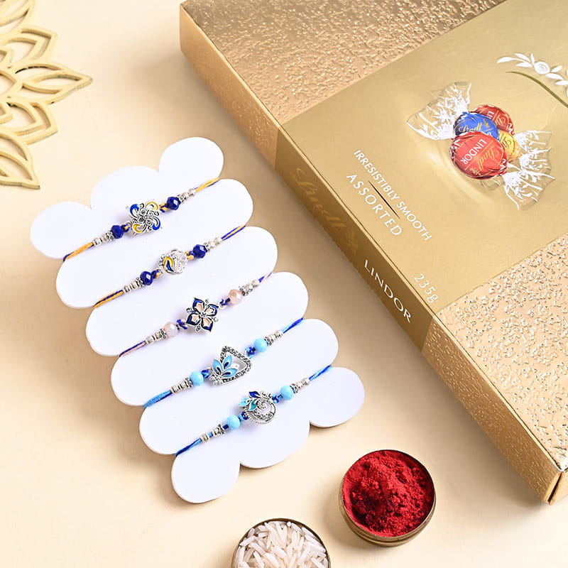 Five Floral Rakhis With Assorted Chocolates