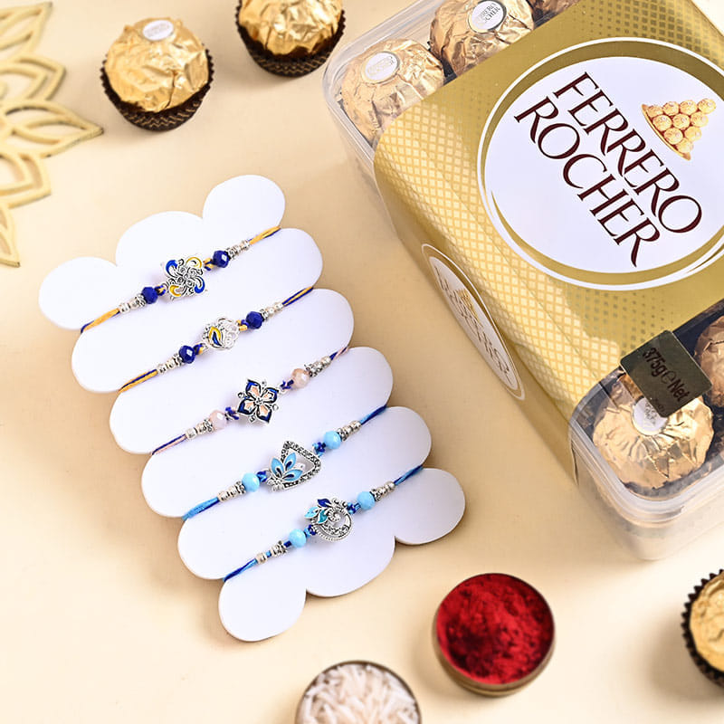 Five Floral Rakhis With Ferrero Rocher