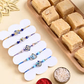 Five Floral Rakhis With Soan Papdi