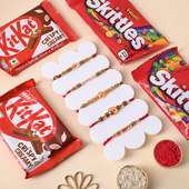 Five Mauli Rakhis With Skittles And Kitkats