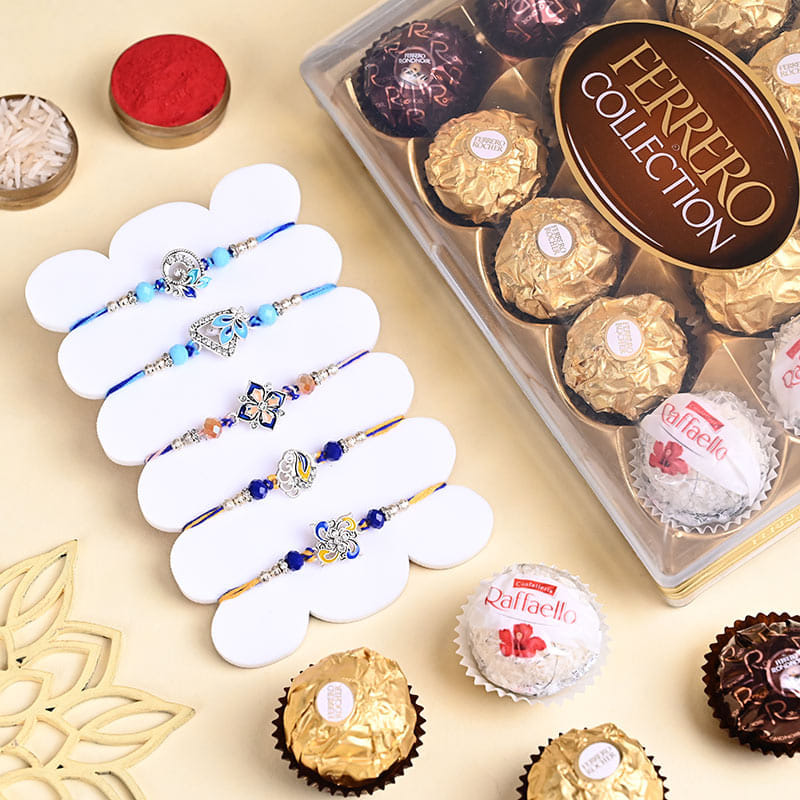 Five Motif Designer Rakhis With Ferrero Rocher