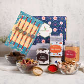 Five Rakhis Signature Box- Set of 5 Designer Rakhi with Mix Fruits, Nuts and Coffee Cookies to UK