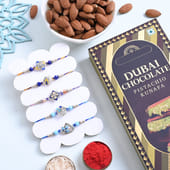 Five Rakhis With Crunchy Almonds N Chocolate