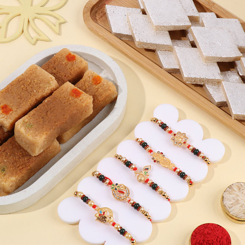 Five Regal Rakhis With Kaju Katli N Milk Cake-France