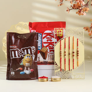 Five Rudraksha Beaded Rakhi Set With Choco Treats-Austria