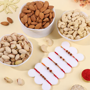 Five Rudraksha Rakhis N Nuts Trio