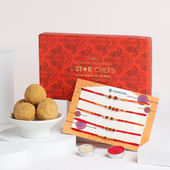 Five Rudraksha Rakhis with Besan Laddoo