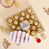 Five Rudraksha Rakhis With Ferrero Rocher