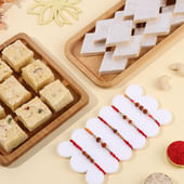 Five Rudraksha Rakhis With Kaju Katli N Soan Papdi-Netherlands