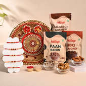 Five Rudraksha Rakhis With Thali N Dry Fruits