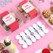 Five Silver Charm Rakhis With Gourmet Ladoo N Tarts-Singapore