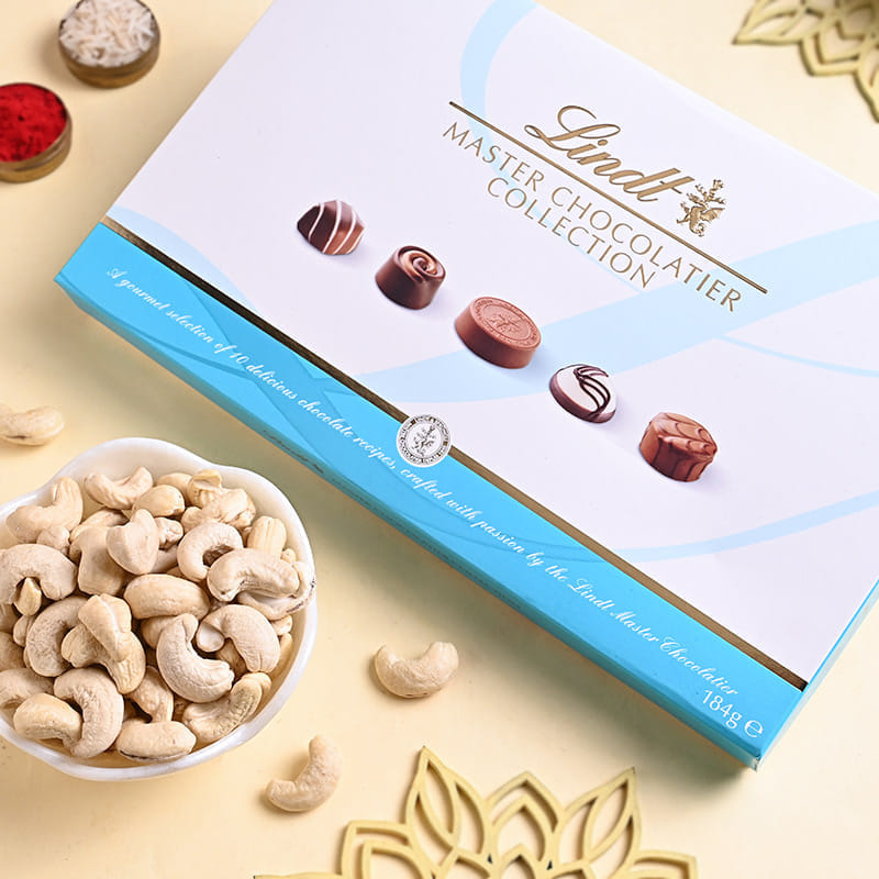 Five Studded Designer Rakhis With Chocolate Box