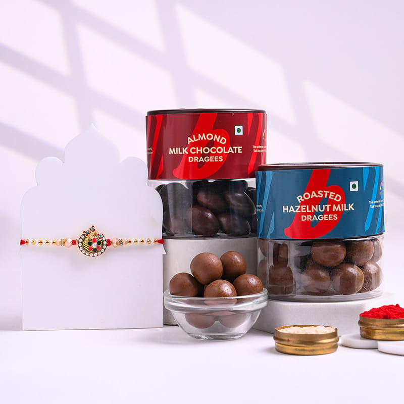 Floral Beaded Rakhi With Chocolate Dragees