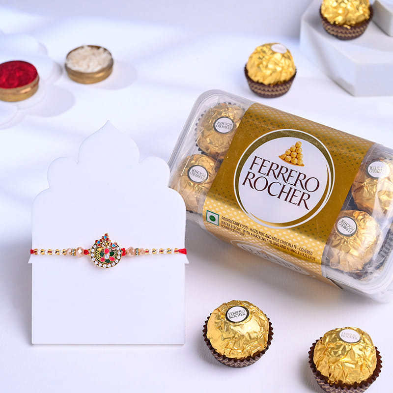 Floral Beaded Rakhi With Ferrero Rocher