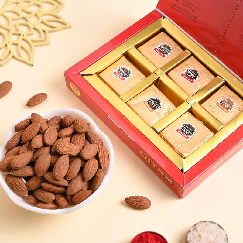 Floral Bhai Bhabhi Rakhi With Mewa Bite N Almonds